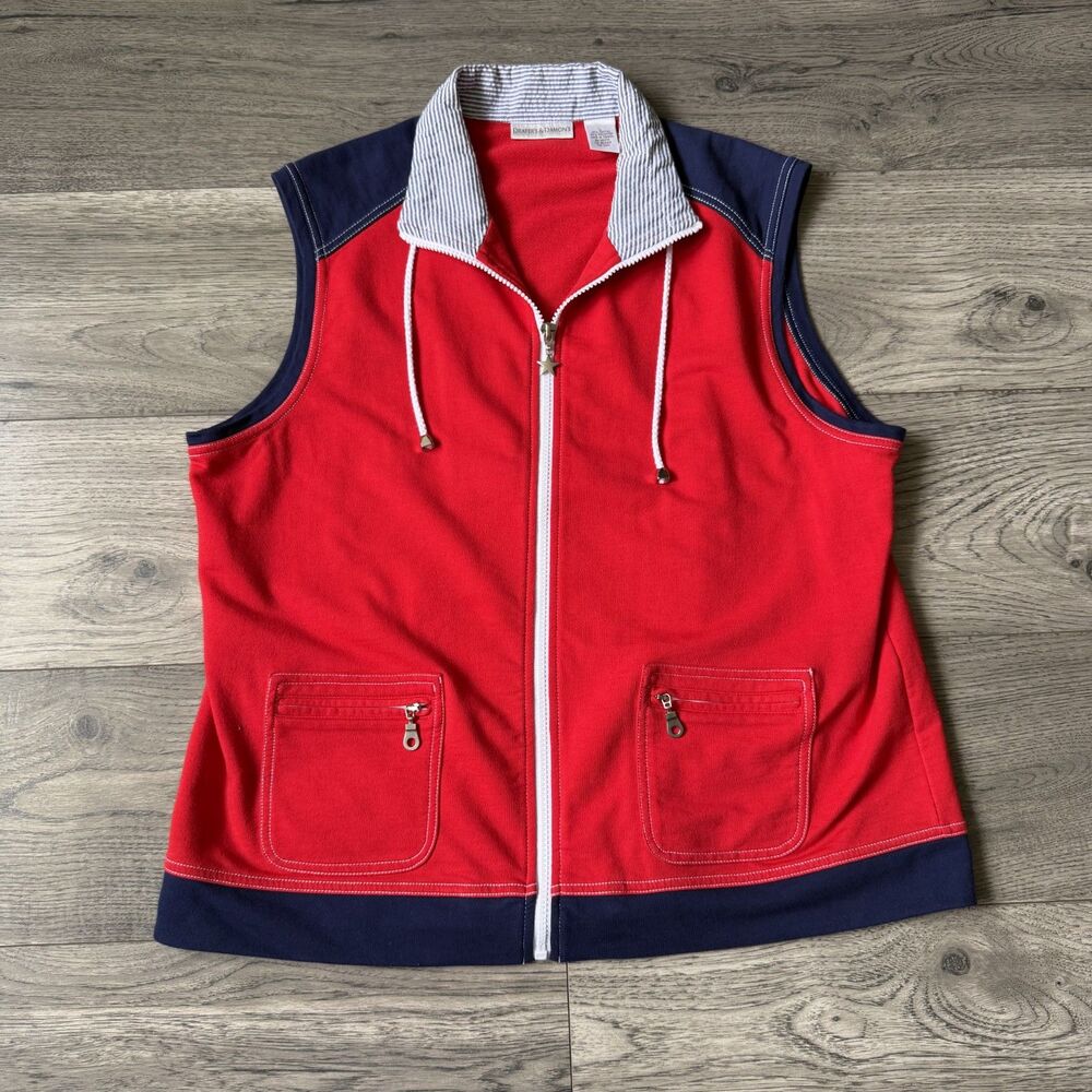 Vintage Draper’s & Damon’s Nautical Colorblock Red Navy Full Zip Vest Size Large
